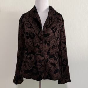 Vintage Cut Loose Jacquard Blazer Jacket S Chocolate Brown Floral Whimsy Indie